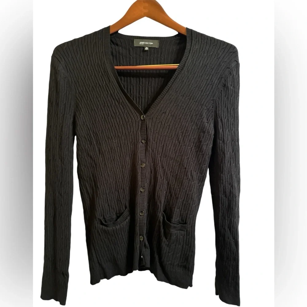 NWOT Jones New York Women’s Sweater Cardigan Top In Black Size PM